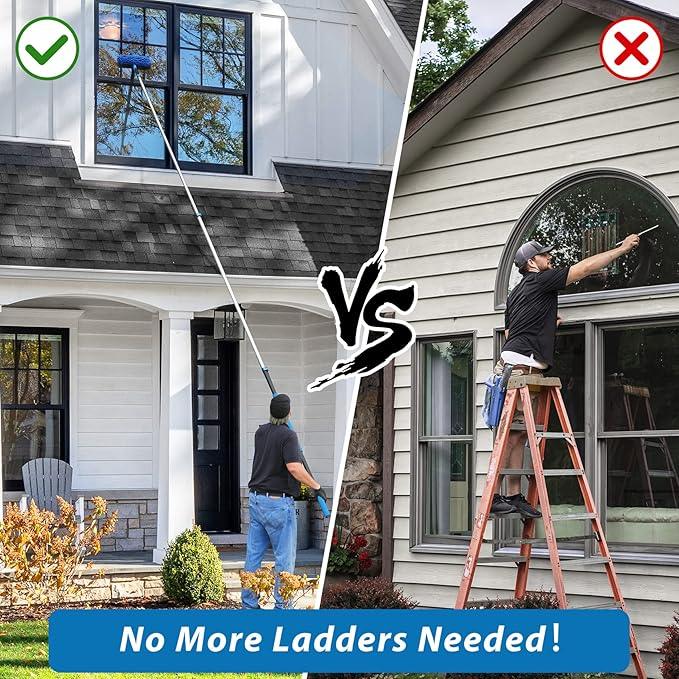20 Feet High Reach Duster Kit with 5-12 Ft Extension Pole, Cobweb Duster with Telescoping Pole, Window Squeegee with Scrubber, Spider Web Brush, High Ceiling Fan Duster for High Window, Interior Roof - NeatNest
