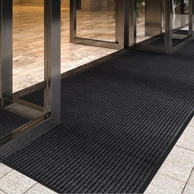 LVETOLS 4' x 8' High Traffic Guard Doormat, Commercial Grade Door Floor Mat Striped Brush Step Entrance Mat with Rubber Backing, Low Profile Commercial Rugs for Entryway, Easy to Clean(Jet Black) - NeatNest