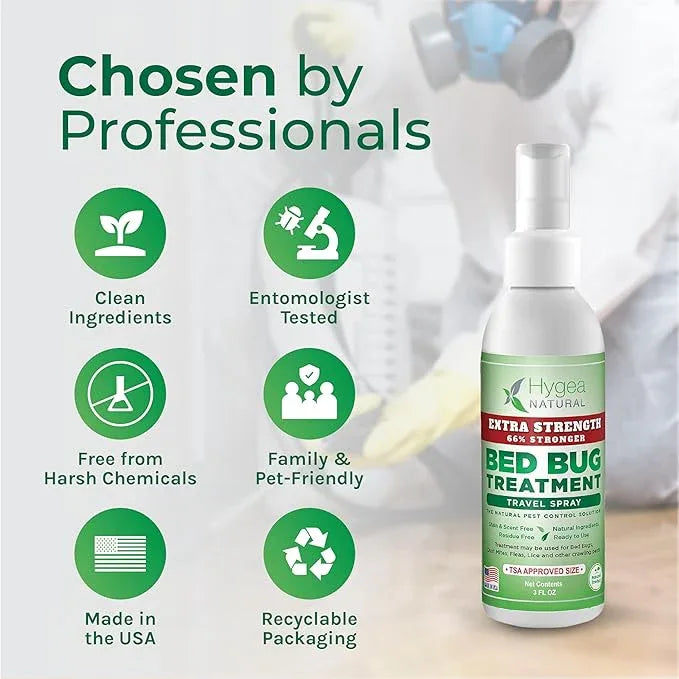Hygea Natural Extra Strength Bed Bug & Mite Natural Travel Spray,TSA Approved Size, Child & Pet-Friendly, Stain & Odor Free, for Hotel, Suitcase, Backpack, Shoes, 66% Stronger Natural Formula(3oz) - NeatNest