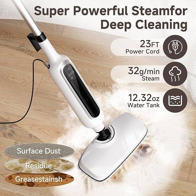 12-in-1 Steam Mop, Detachable Handheld Steam Cleaner for Home, 23FT Cord, 3 Steam Modes & LED Display, Steam Mops for Floor Cleaning, Bathroom, Windows, Sofas, Clothes, Tile Grout, Carpets, Furniture - NeatNest