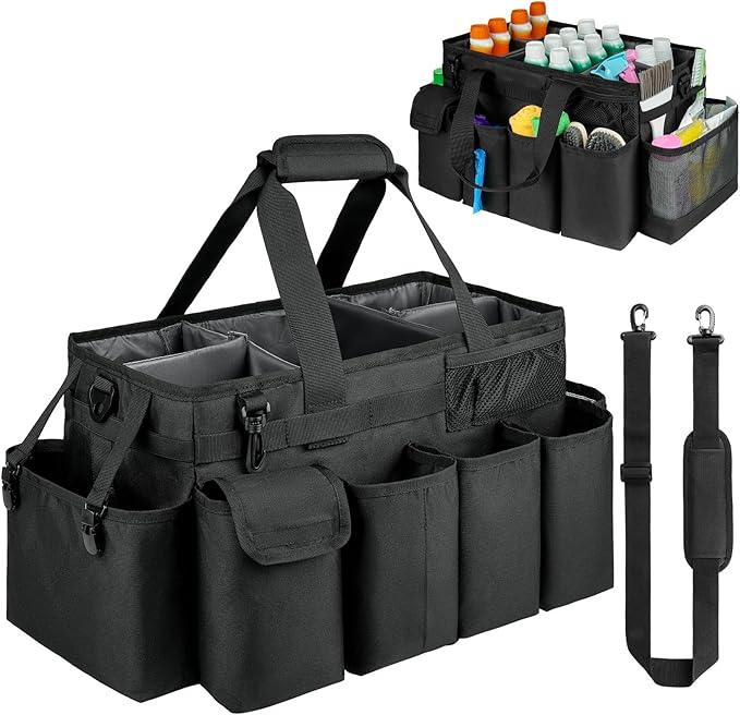 Cleaning Caddy Bag,Extra Large Cleaning Supplies Organizer with Handle for Housekeepers,Black - NeatNest