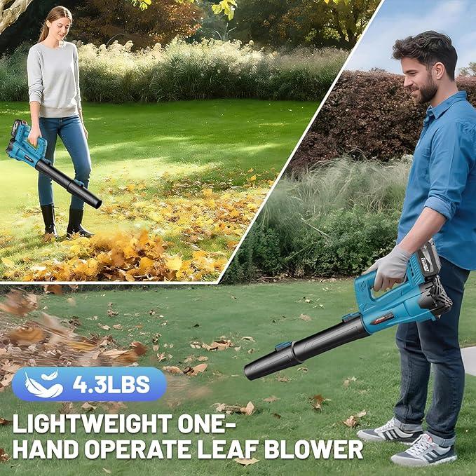 Leaf Blower Cordless with 2 x 4.0 Ah Battery and Charger, 160MPH/580CFM High Power Lightweight Handheld Electric Snow Blower with 2 Extended Tubes for Lawn, Yard, Leaves, Dust, Snow Care (Blue) - NeatNest