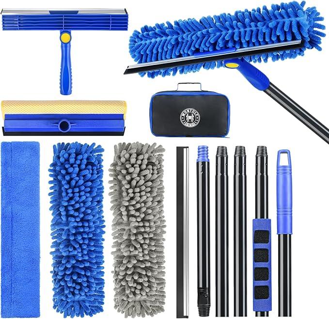 Wontolf 79'' Window Squeegee Cleaner Tool with Extension Pole, 4-in-1 Rotatable Streak-Free Squeegee for Window Cleaning Kit with Storage Bag, for Home, Indoor/Outdoor Windows, Car, Glass, Shower - NeatNest