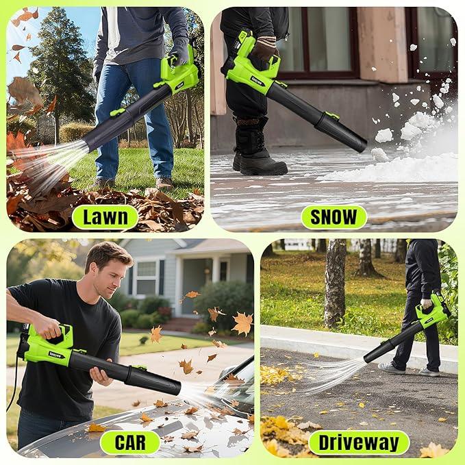 Leaf Blower Cordless,Electric Leaf Blower with 2 4.0Ah Battery Powered and Fast Charger, Cordless Blowers for Lawn Care and Car Dust Snow Blower,6 Speed Control - NeatNest