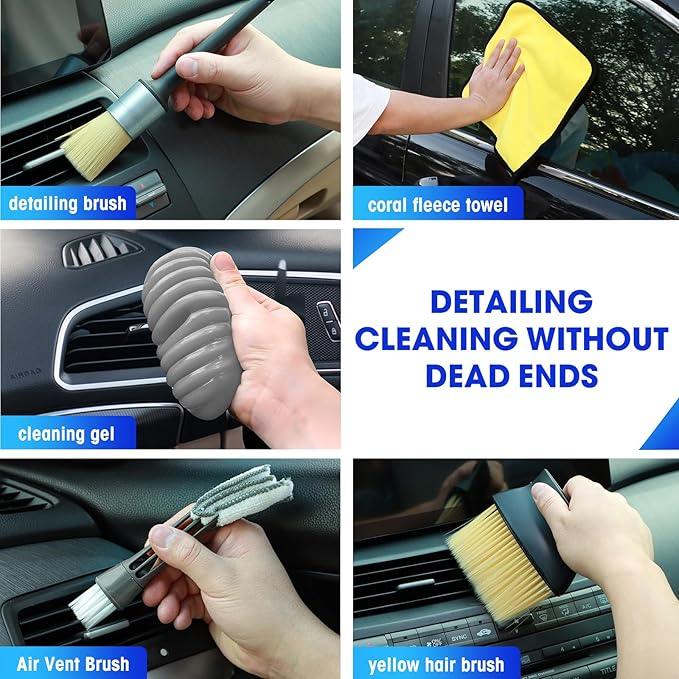 Viewsun Car Cleaning Kit, 17PCS Car Interior Detailing Kit with Gray High Power Handheld Vacuum, Detailing Brush Set, Windshield Cleaner, Cleaning Gel, Complete Auto Accessories for Men, Women - NeatNest
