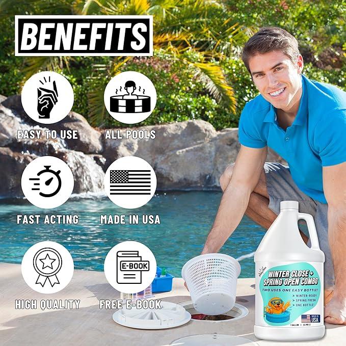 Pool Closing Kit – Winterizing Formula for Above-Ground & In-Ground Pools | Liquid All-in-One Treatment + Spring Opening Support (1 Gallon), Winterizing Kit, Pool Start-Up, Pool Chemicals - NeatNest