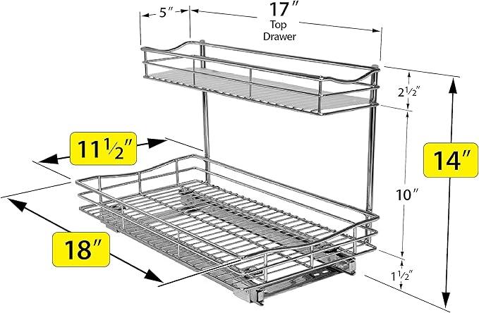 LYNK PROFESSIONAL® Pull Out Under Sink Kitchen Cabinet Organizer - 11.5 in. x 18 inch deep Drawer - Sliding Shelf Organizer for Cabinets and Undersink Storage Shelves - Lifetime Ltd. Warranty – Chrome - NeatNest