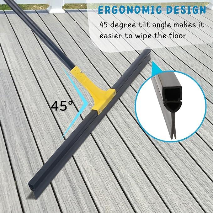 Floor Squeegee for Concrete, 30'' Large Rubber Broom for Tile, 59'' Long Handle Heavy Duty Water Wiper for Garage, Deck - NeatNest