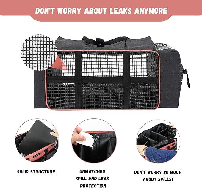 Wearable Cleaning Caddy – Portable Detailing Organizer with Spill-Proof Liner, Straps & Handles – Large Tote for Cleaning Pros, Auto Detailers, and Housekeepers – Red/Gray - NeatNest