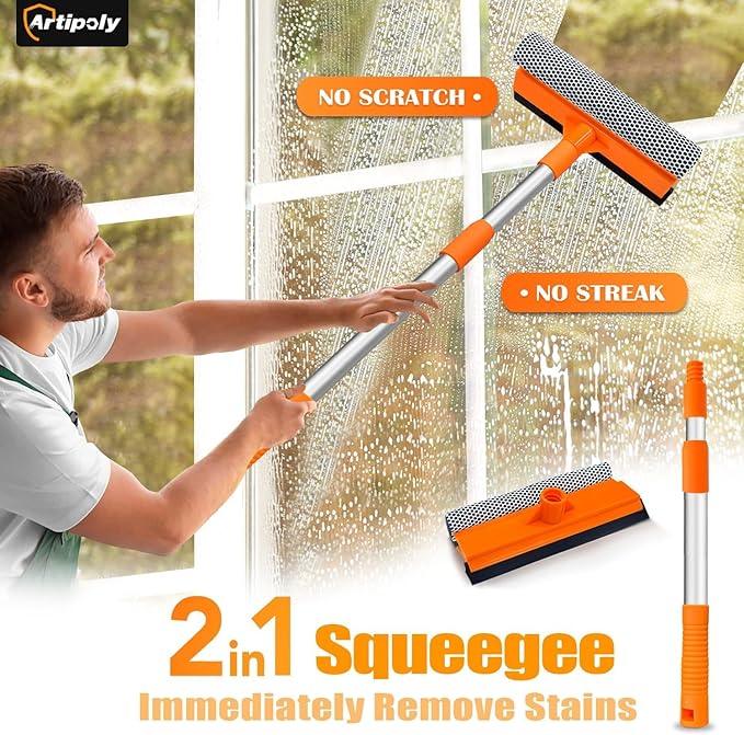Squeegee for Window | 2-in-1 Window Cleaner Sponge and Soft Rubber Strip with Telescopic Extension Pole 18”-29” | Window Washer for Shower, Car Windshield, Mirror, Glass Cleaning - NeatNest