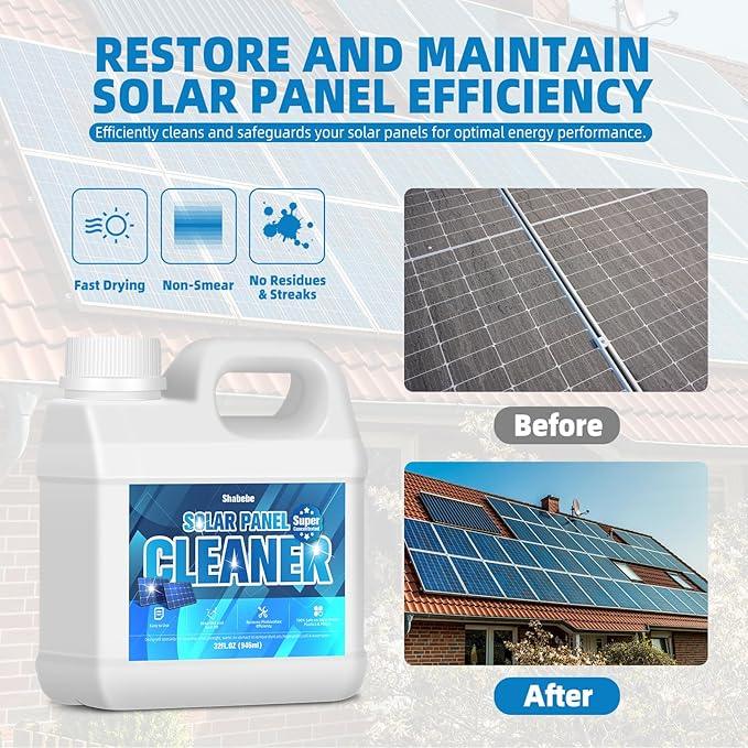 Solar Panel Cleaner 32oz (Makes 150 Gallons) - 20X Strength Super Concentrated Glass & Solar Panel Cleaning, Industrial Grade Streak-Free Fast Dry Remove Oils, Water Spots, Dust, Droppings - NeatNest