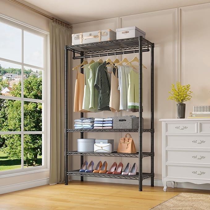 VIPEK V1 Wire Garment Rack 4 Tiers Heavy Duty Clothes Racks for Hanging Clothes Large Clothing Rack Freestanding Closet with Hanging Rod, 35.4'' L X 15.7'' W X 70.9'' H, Max Load 500LBS, Black - NeatNest