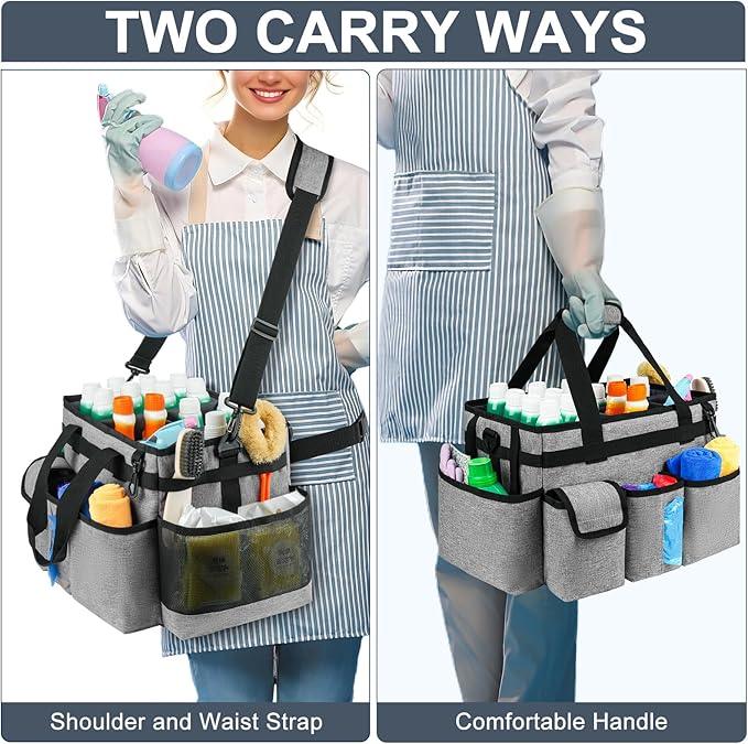 Cleaning Caddy Bag,Large Cleaning Supplies Organizer with Handle for Housekeepers,Gray - NeatNest