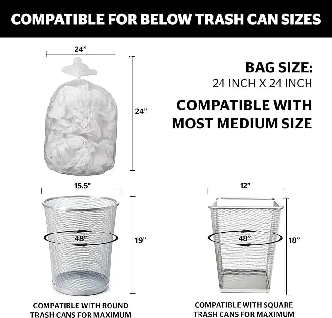 Aluf Plastics High Density Trash Bags, 10 Gallon, 1000 Count, 6 Micron (eq), 24" x 24", Clear, for Bathroom, Office, Industrial, Commercial, Janitorial, Municipal, Recycling - NeatNest