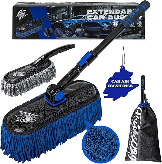 Flash Dog Car Duster Exterior with Car Duster Interior Wax Cotton Hair Scratch Free Cleaning for Cars, SUVs, Trucks | Waterless Dust Remover & Detailing Brushes Set with Storage - NeatNest