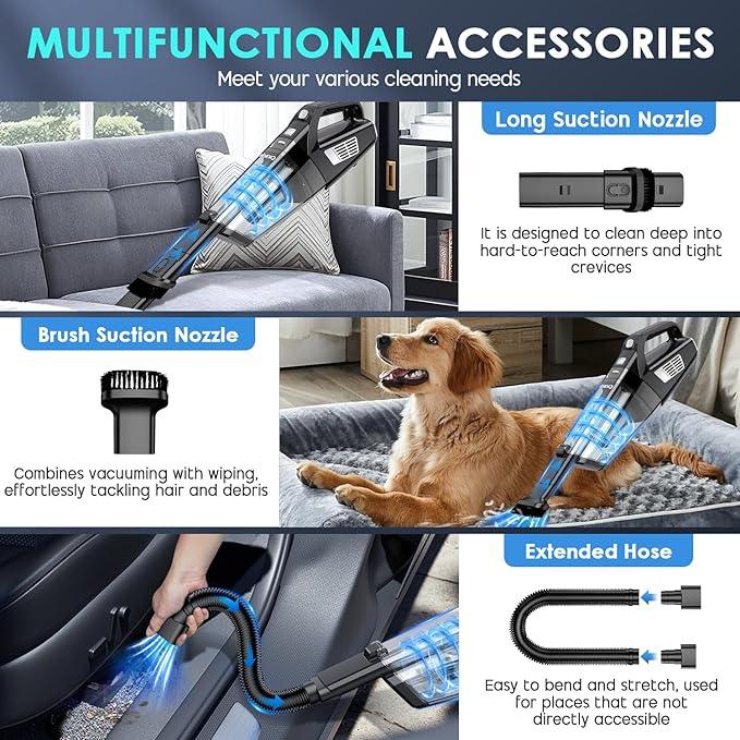Handheld Vacuum Cordless, 15000PA Strong Suction Hand Held Car Vacuum Cleaner Portable with Multi-Nozzles & Washable Filter, Lightweight Dust Busters Rechargeable for Home, Car, Office, Pets - NeatNest