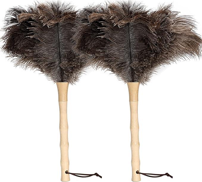 Ostrich Feather Duster 16 inch Feather Duster Fluffy Natural Genuine Ostrich Feathers with Wooden Handle and Eco-Friendly Reusable Handheld Ostrich Feather Duster for Cleaning Supplies - NeatNest