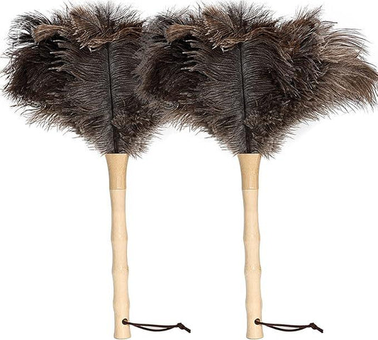 Ostrich Feather Duster 16 inch Feather Duster Fluffy Natural Genuine Ostrich Feathers with Wooden Handle and Eco-Friendly Reusable Handheld Ostrich Feather Duster for Cleaning Supplies - NeatNest