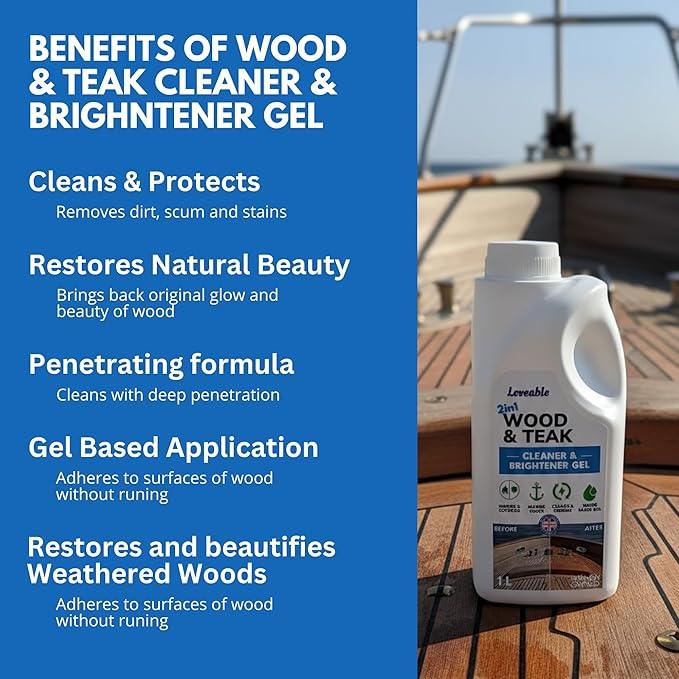 EcoDecors Loveable 2 in 1 Wood & Teak Cleaner and Brightener Gel, 1 L, for Outdoor Use, Cleans, Renews, and Refreshes Outdoor Wood - 2 Pack - NeatNest