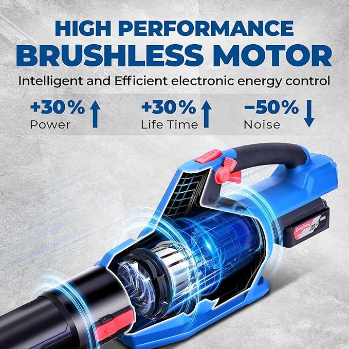 Dong Cheng Brushless 20V Leaf Blower, 485 CFM Variable Speed & Turbo Mode, Cordless Leaf Blower with 3 Nozzles, Shoulder Strap, 4.0Ah Battery and Charger, Blowing Leaves for Patio, Lawn & Garden - NeatNest