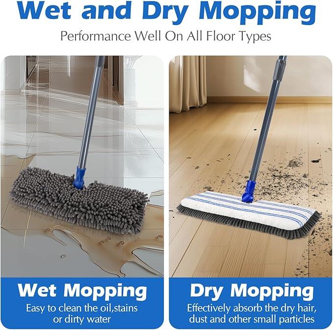 Microfiber Mops for Floor Cleaning, Masthome Dust Mop with 4 Washable Pads, 2-SidedMicrofiber Flip Mop for Wet & Dry Use, Flat Floor Mops for Hardwood, Laminate, Vinyl,Kitchen, Tile -1 Scraper - NeatNest