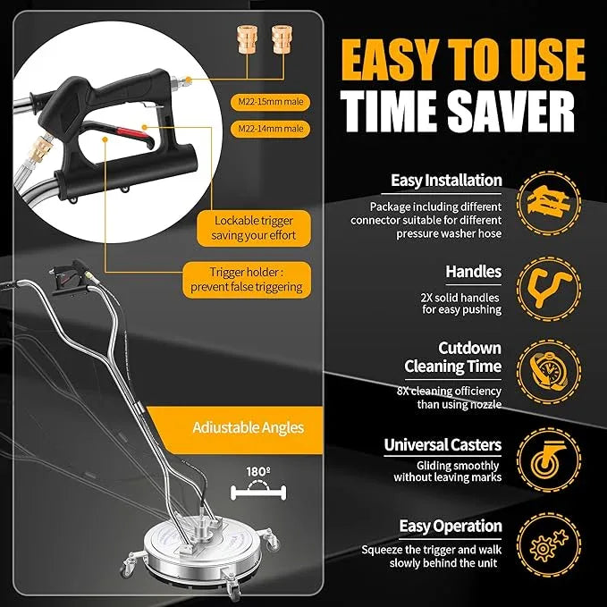 20" Pressure Washer Surface Cleaner with 4 Wheels and Dual Handle, Power Washer Attachment for Cleaning Concrete, Patio, Sidewalk, Deck and Driveways - PWS 20 - NeatNest
