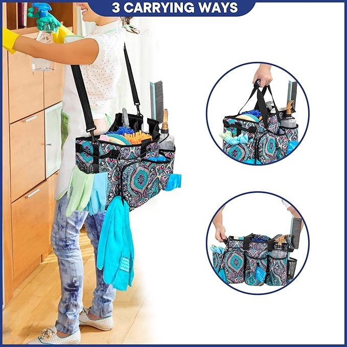 LoDrid Large Professional Cleaning Caddy with Detachable Divider, Supply Organizer with Handle and Shoulder Strap, Cleaning Bags for Housekeepers & Cleaners, Totem - NeatNest