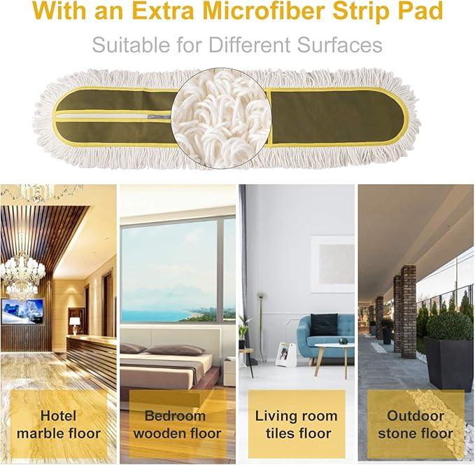 36" Commercial Dust Mops for Floor Cleaning Heavy Duty Floor Duster Mop with Long Handle Hotel Gym Household Cleaning Supplies for Hardwood, Tiles, Marble Floors,Green - NeatNest