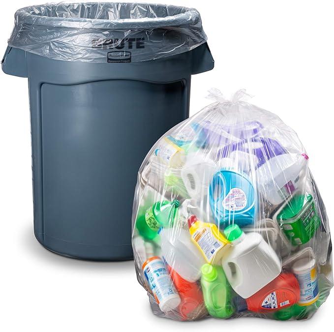 55 Gallon Clear Trash Bags, (50 Bags w/Ties) Large Clear Plastic Recycling Garbage Bags - NeatNest