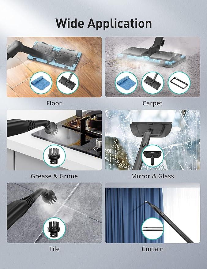 Steam Cleaner for Home, 293°F 58 PSI Powerful Multipurpose Handheld Steam Mop, 21 Attachments, 50Oz Capacity, Heavy Duty Steamer for Carpets, Floors, Cars, Tiles, Crack Cleaning, Turquoise - NeatNest