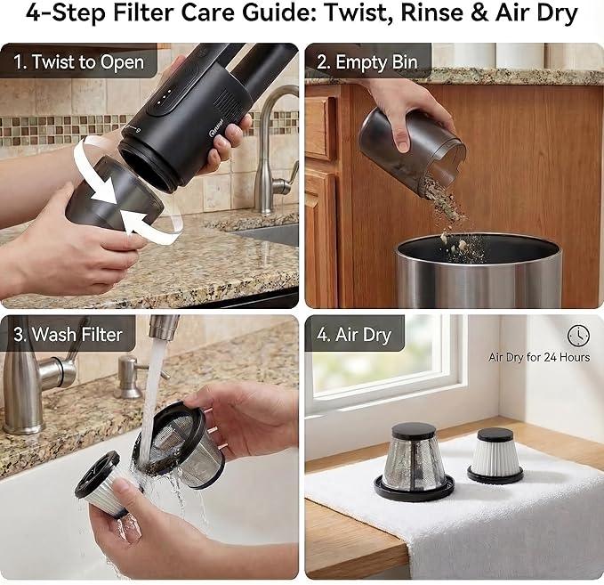Handheld Vacuum Cordless, 5-in-1 Car Vacuum Portable Cordless 30 Mins Rapid Rechargeable Hand Vacuum Brushless Motor 19000Pa Strong Suction, Dust Busters for Car Home with 4 Nozzles, Black - NeatNest