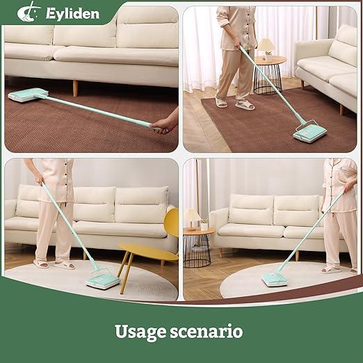 Eyliden X-Large Carpet Sweeper - Quiet Manual Sweeper for Carpets & Rugs | 1 Extra Refill Roller Brush | Non-Electric, Hand Push, Quietly Cleans Debris and Messes, Restaurant Roller Broom (Mint) - NeatNest