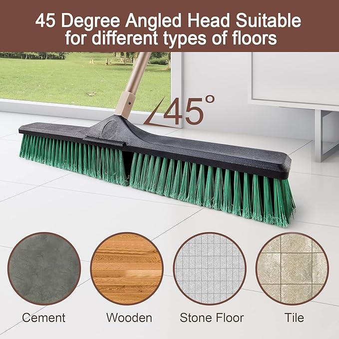Eyliden Heavy Duty Push Broom 24" - Garage Sweeper Shop Brooms with 66" Long Handle, Outdoor Stiff Bristles Concrete Push Broom for Sidewalk Driveway Yard Patio Deck Warehouse Sweeping, Sweep Snow - NeatNest