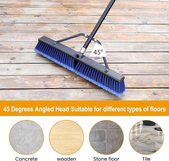 24 inches Push Broom Outdoor for Deck Driveway Garage Yard Patio Concrete Floor Cleaning-Blue-2 Pack - NeatNest
