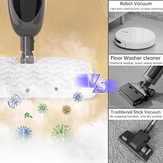 Steam Mop, 12-in-1 Detachable Handheld Steam Cleaner, 15s Fast Heat-Up Floor Steamer for Hardwood Floors, Tile, Carpet, Clothes, Windows & Furniture, Lightweight Design,Two-Sided Adjustable Mop Head - NeatNest