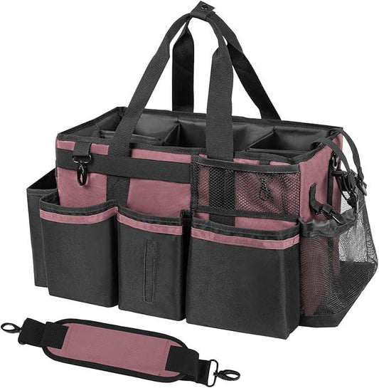 Wearable Cleaning Caddy, Cleaning Caddy Supplies Organizer with Handle & Shoulder Straps for Housekeepers, Under Sink & Car Cleaning Tool Organizers Bag with 4 Foldable Divider (LotusPink) - NeatNest