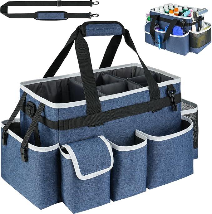 Cleaning Caddy Bag,Large Cleaning Supplies Organizer with Handle for Housekeepers, Blue - NeatNest