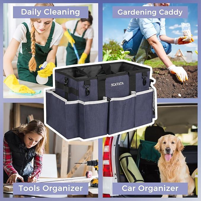 Wearable Caddy Bag, Cleaning Supplies Organizer With Handle & Shoulder Straps for Housekeepers, Under Sink & Car Tool Organizers With 4 Foldable Divider (NavyBlue) - NeatNest