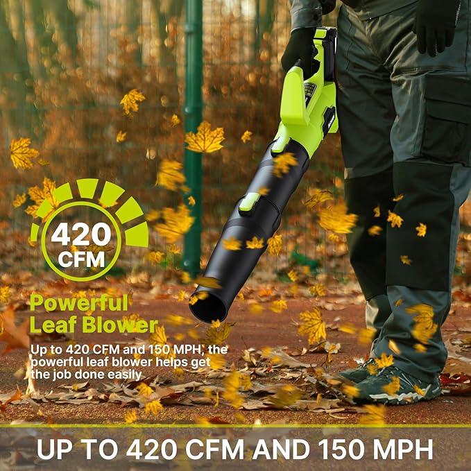 Leaf Blower, 21V Cordless Electric Blower with 2 2.0Ah Batteries and 1 Hour Fast Charger, Lightweight Leaf Blower for Patio Cleaning, Lawn Care, Blowing Fallen Leaves and Dust, etc. - NeatNest