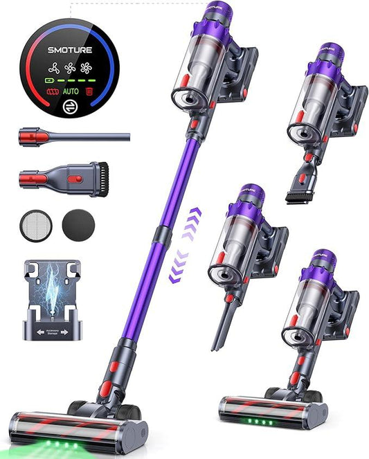 Cordless Vacuum Cleaner, 600W 50KPA 65 Mins Runtime Vacuum Cleaners for Home, Stick Vacuum with Self-Standing, Wall Mount Charging and Intelligent Auto Mode, Handheld Vacuum for Pet Hair/Carpet/Floor - NeatNest