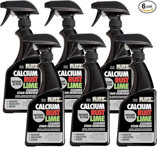 Flitz Calcium, Rust, & Lime Remover - 16oz Bottle of USA-Made Limescale Remover for Toilets, Showers, and More - Powerful Spray that Instantly Eliminates Tarnish, Grease, and Other Grime (6 Pack) - NeatNest