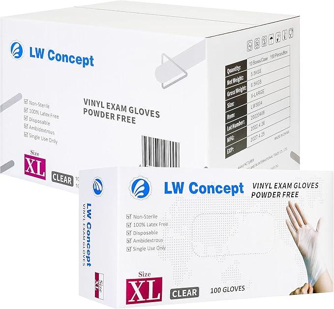 LW Concept Clear Vinyl Exam Gloves for Medical/Food Safe/Cleaning/Handling Use Multipurpose Latex & Powder Free, 3.5 mil (LW3004, X-Large, Case of 1000) - NeatNest