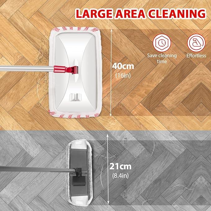 MASTERTOP Microfiber Mop, Extra Large Dust Mop with 5 Pads for Wet & Dry Use, 16'' Mops for Hardwood Laminate, Tile, Vinyl Floors,5 Microfiber Refills, 1 Cleaning Scraper - NeatNest