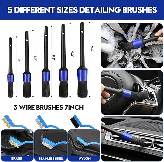 Qydipclin 35Pcs Car Detailing Kit, Car Detailing Brush Set, Car Wash Cleaning Kit, Car Detailing Brushes, Professional Car Care Kit for Interior Exterior Wheels, Blue - NeatNest