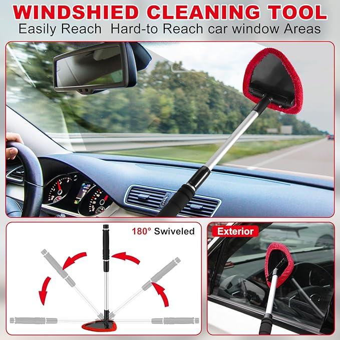 Viewsun Windshield Cleaner Tool, 17Pcs Red Car Interior Cleaning Kit, Car Detailing Kit Interior Cleaner, Car Detailing Brushes, Car Cleaning Gel, Inside Cleaning Supplies Accessories for Women Girls - NeatNest
