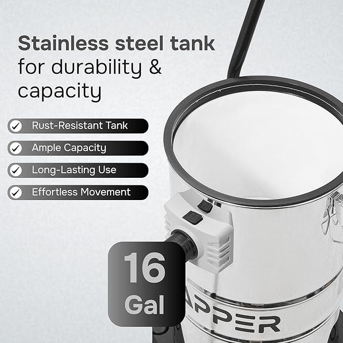 16 Gallon 4.5 Peak HP Wet/Dry Vacuum, Stainless Steel Tank, 3 in 1 Function Portable Shop Vacuum with Attachments, Ideal for Jobsite, Garage & Workshop. - NeatNest