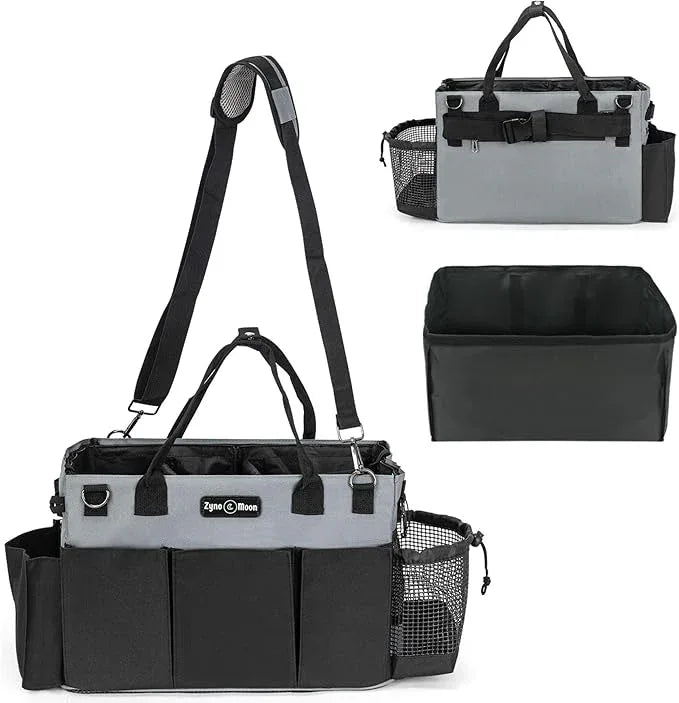 Wearable Cleaning Caddy – Portable Detailing Organizer with Spill-Proof Liner, Straps & Handles – Large Tote for Cleaning Pros, Auto Detailers, and Housekeepers – Black/Gray - NeatNest
