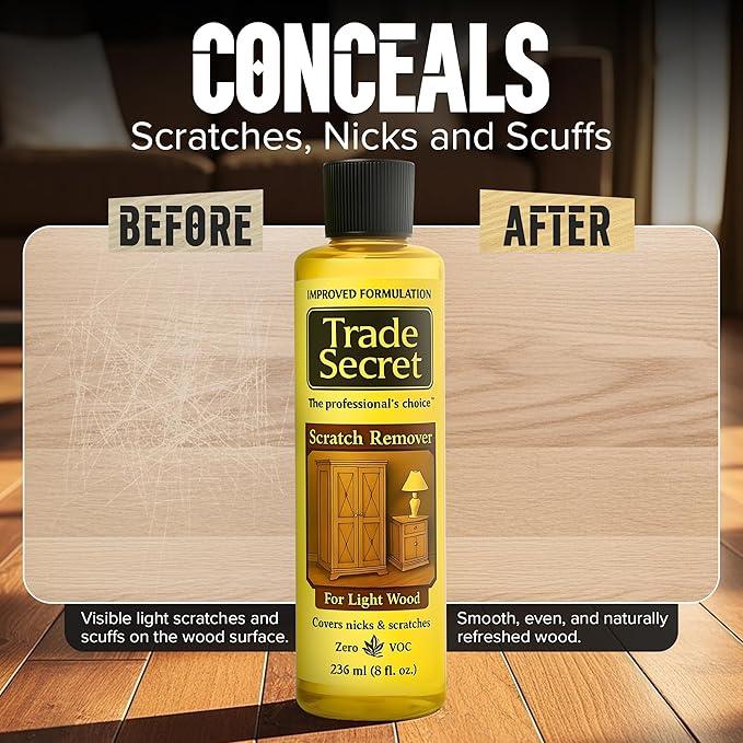 Trade Secret Light Wood Scratch Concealer, Scratch Remover for Real Wood Furniture & Floors – Covers Nicks, Scuffs & Dogs, Cats Scratches, Marks, Minor Defects - NeatNest