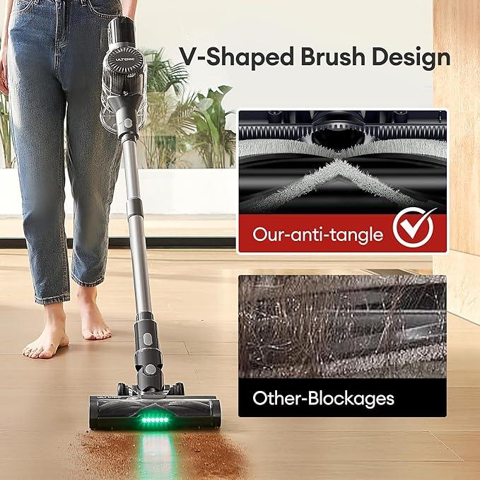 Ultenic Cordless Vacuum Cleaner, 550W 50Kpa Stick Vacuum with Car Dashboard Screen, Tangle-Free Brush for Pet Hair, Max 45mins Runtime, LED Display Tools for Hard Floor, Carpet, Car Cleaning, U12 - NeatNest