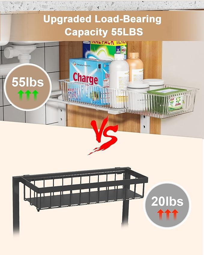 UMDONX Under Sink Organizer 2-Pack Adjustable Bathroom Under Sink Pull-Out Organizer with 5 Adjustable Heights for Kitchen, Bathroom & Laundry Storage - NeatNest